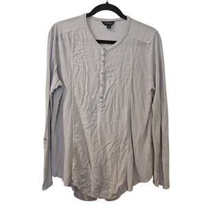 Lucky Brand Montecito Henley Top Womens XL Blue Linen‎ Blend Button Roll Tab